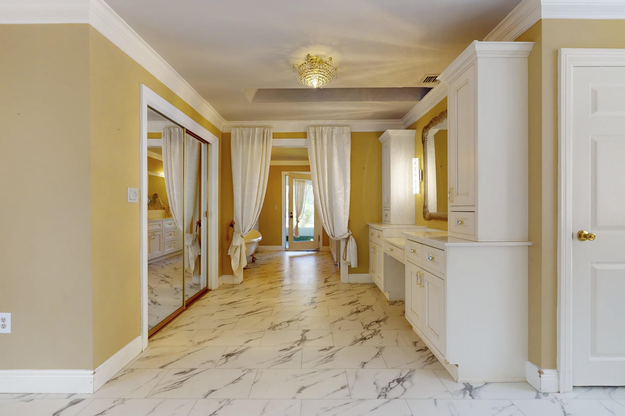 Marble-floored gallery hallway