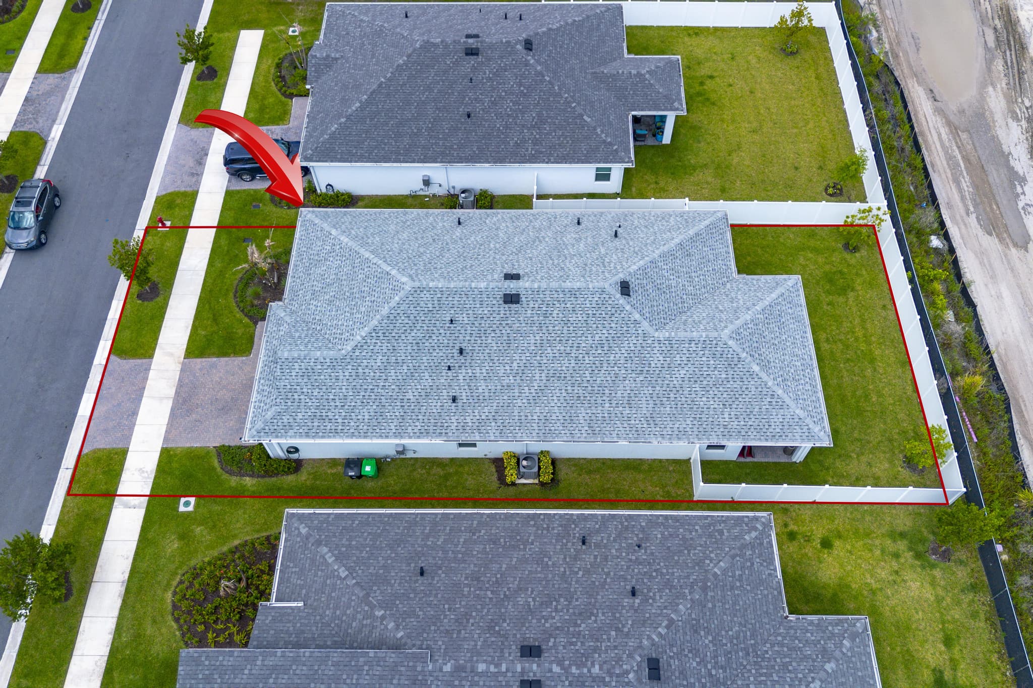 Overhead aerial with lot lines marked