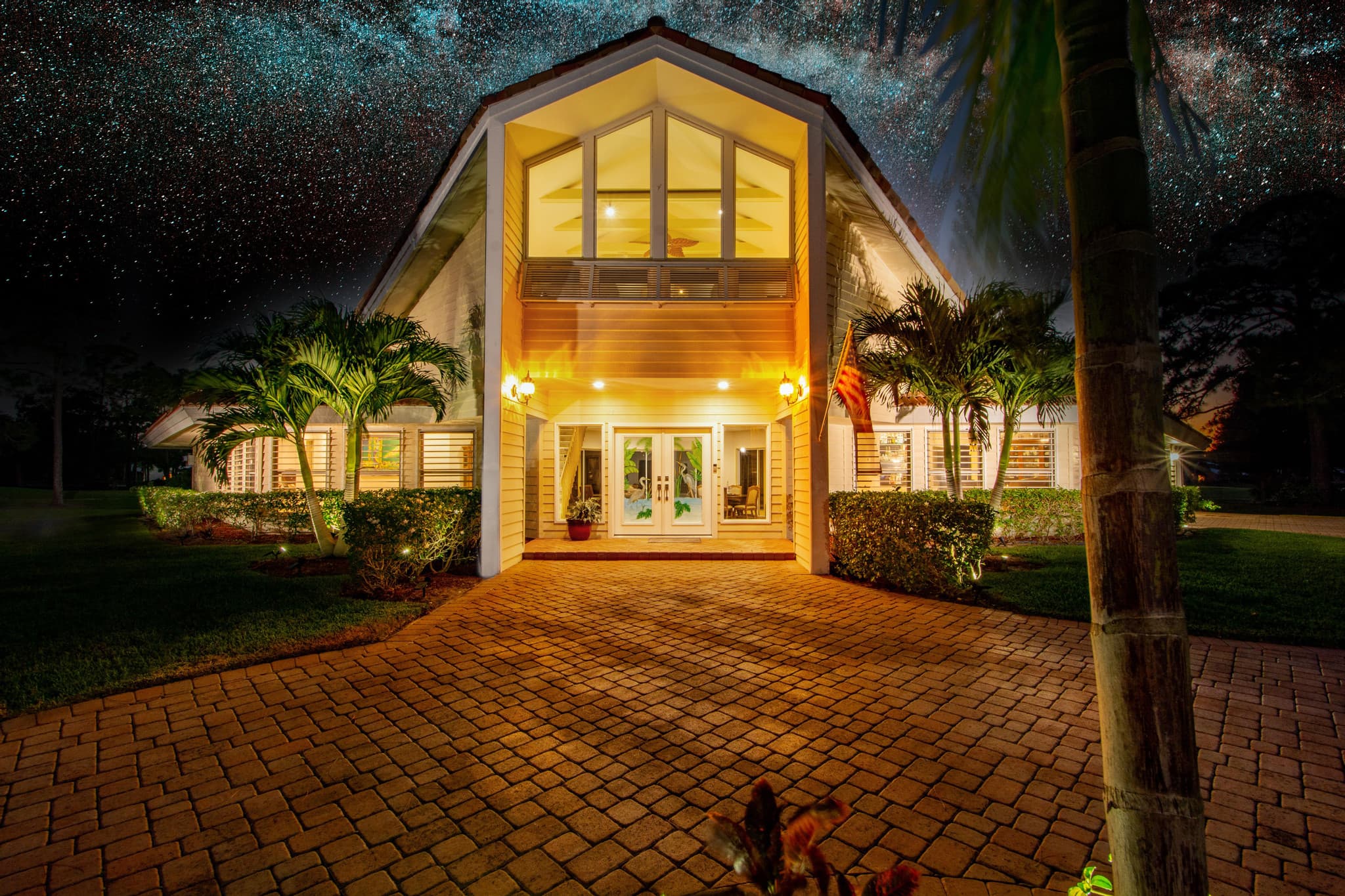 True twilight front elevation from an Ultimate Session