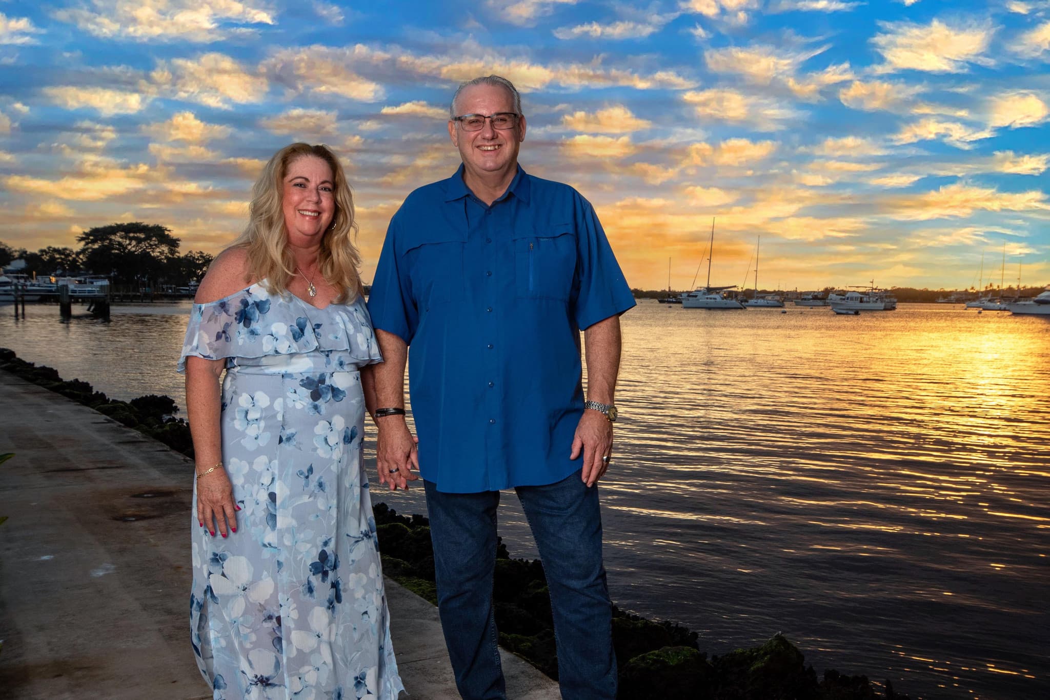Golden-hour engagement portrait on the water